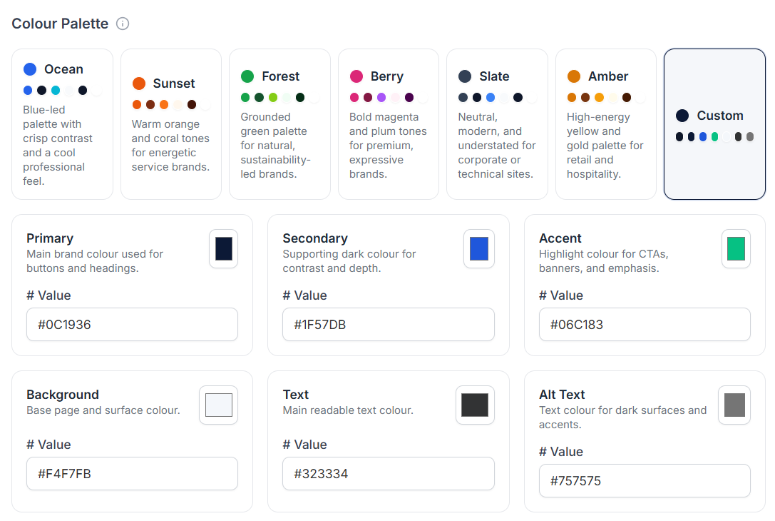 Custom Colour Pallet